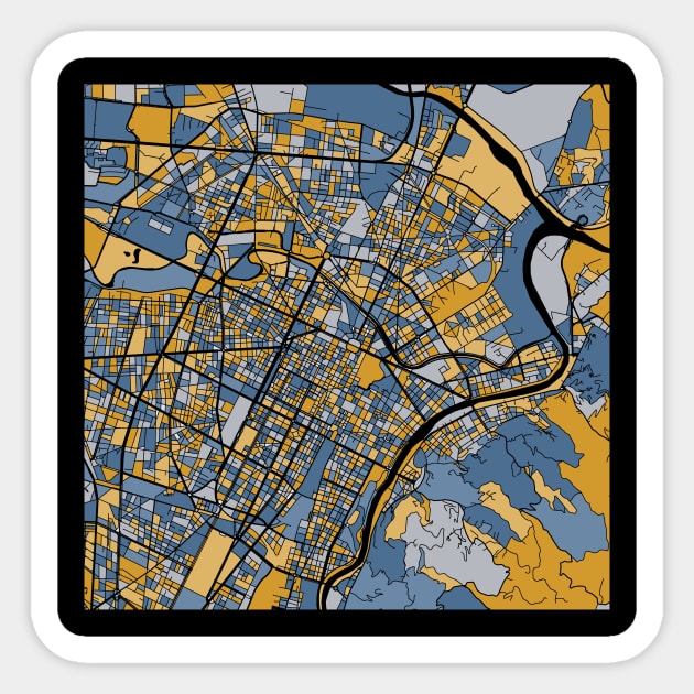 Turin Map Pattern in Blue & Gold Sticker by PatternMaps